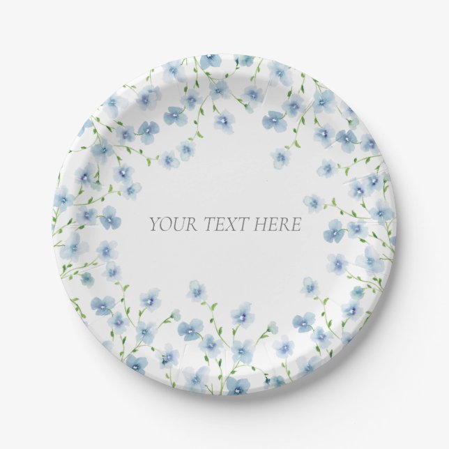 Elegante Blue Watercolor Wildblume Pappteller (Vorderseite)