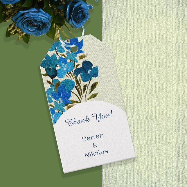 Elegante Blue Watercolor-Wildblumen Geschenkanhänger (Von Creator hochgeladen)