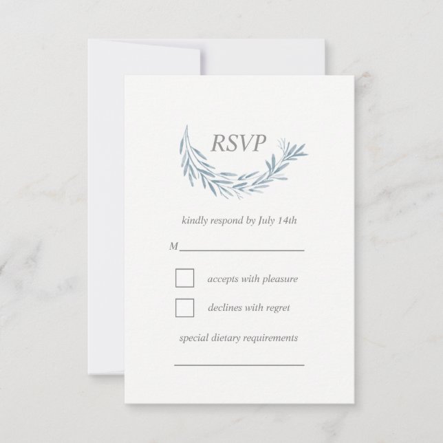 Elegante Blue Watercolor Wreath Wedding RSVP Card (Vorderseite)