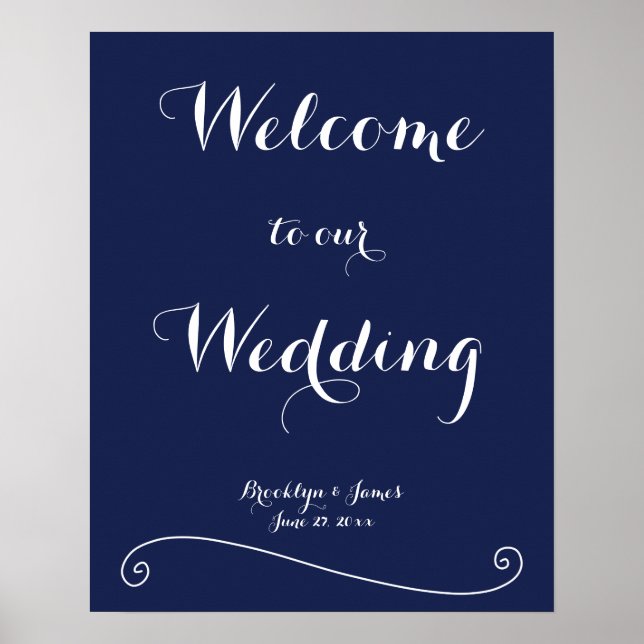 Elegante Blue Wedding Reception Zeichen Print Poster (Vorne)