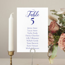 Elegante Blue Wedding Seating Chart Cards Tischnummer