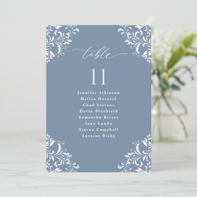 Elegante Blue Wedding Seating Chart Sign Card Einladung (Stehend Vorderseite)