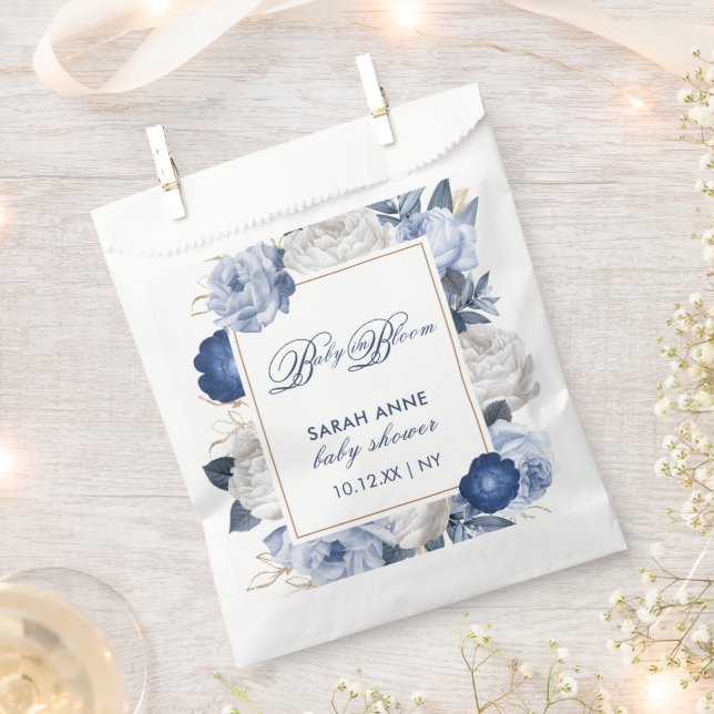 Elegante Blue & White Blume Babydusche Geschenktütchen (Ausgeschnitten)