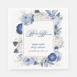 Elegante Blue & White Blume Babydusche Serviette