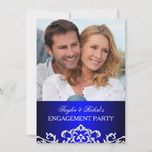 Elegante Blue & White Damask Engagement Party Einladung