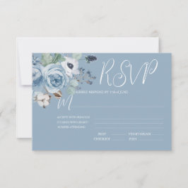 Elegante Blue & White Floral Wedding RSVP Card