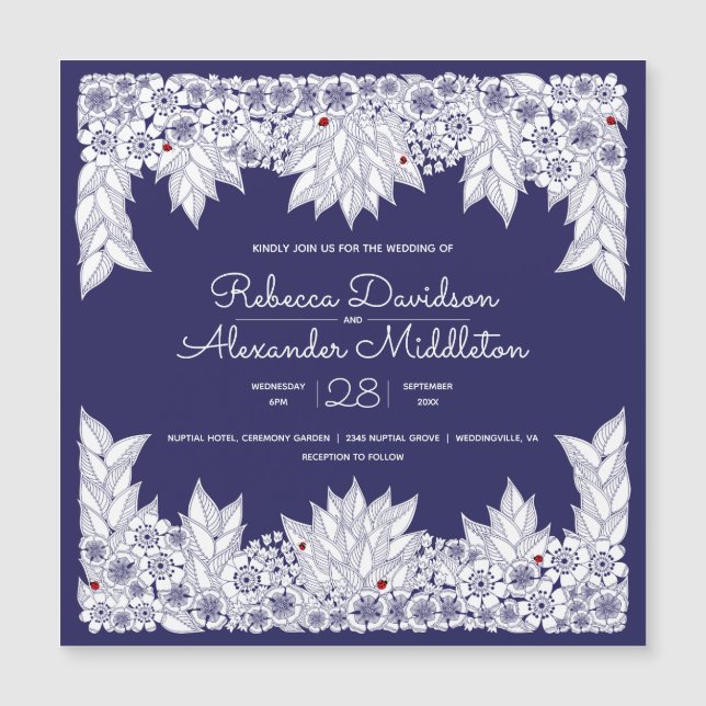 Elegante Blue White Wedding Einladung Magetic Card (Vorderseite)