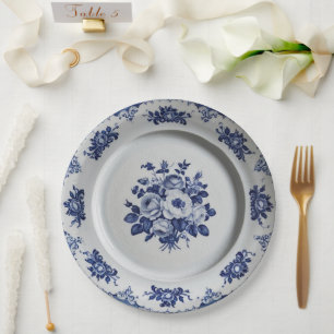 Elegante Blue Wildblume Floral Keramik Hochzeit Pappteller