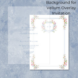 Elegante Blue Wildblume Wappen Hochzeitsgeschichte Einladung