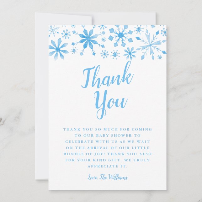 Elegante Blue Winter Wonderland Babydusche Dankeskarte (Vorderseite)