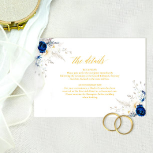 Elegante Blue Yellow Flowers Wedding Details Card Dankeskarte