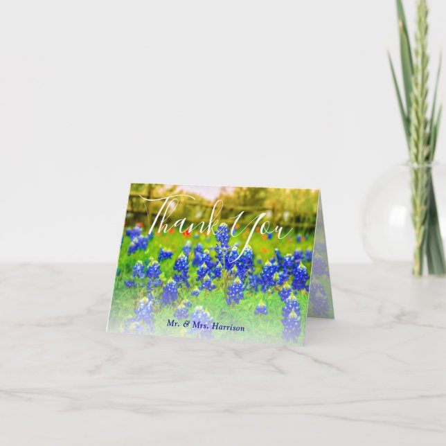 Elegante Bluebonnets-Frühlings-Hochzeit danken Dankeskarte (Vorderseite)