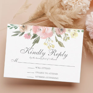 Elegante Blues Blush Pink Peony Wedding RSVP Karte