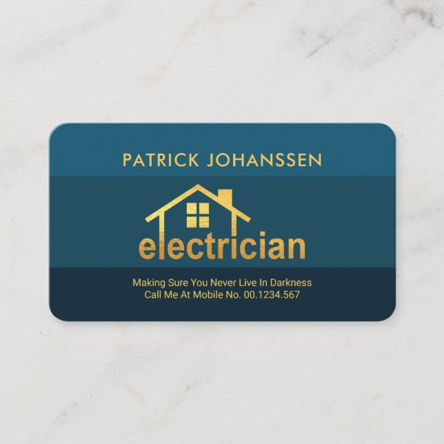 Elegante Blues Gold Electrician Zuhause Visitenkarte (Vorderseite)