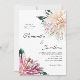 Elegante Blues Rosa Dahlia Hochzeit Einladung