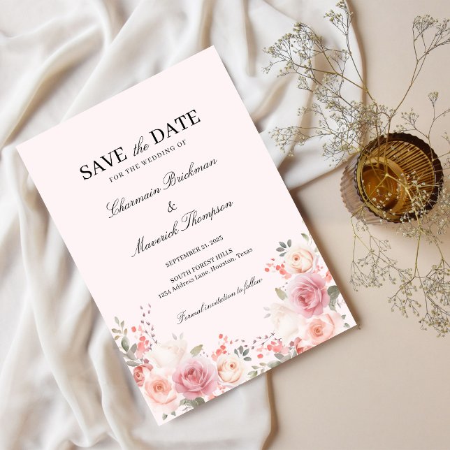 Elegante Blues Rosa Hochzeit Save The Date (Von Creator hochgeladen)