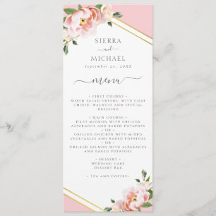Elegante Blues Rosa Hochzeitsempfehlung Menükarte