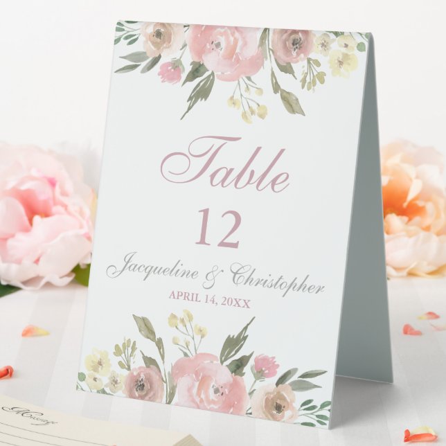 Elegante Blues Rosa Pink Peony Tischnummer Tischaufsteller (In Situ (Hochzeit))