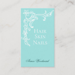 Elegante Blüh Aqua Blue and White Business Card Visitenkarte