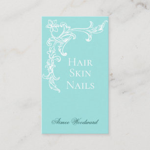 Elegante Blüh Aqua Blue and White Business Card Visitenkarte