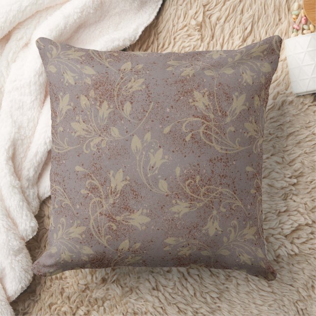 Elegante Blühend Blätter Gray Grunge Kissen (Decke)