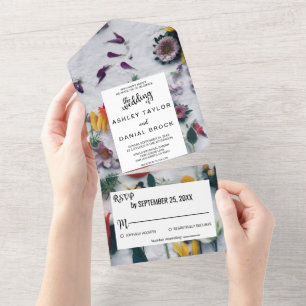 Elegante blühende Rose All In One Einladung