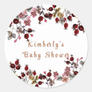 Elegante blühende Wildblume Berry Baby Shower Runder Aufkleber