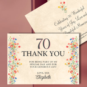 Elegante Blume 70 Jahre Party Flora 70. Geburtstag Dankeskarte