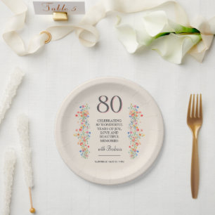 Elegante Blume 80 Jahre Party Blumen 80. Geburtsta Pappteller
