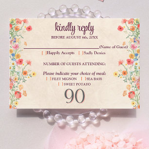 Elegante Blume 90 Jahre Party Flora 90. Geburtstag RSVP Karte
