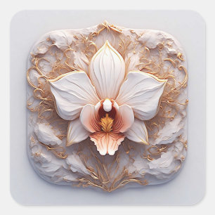Elegante Blume auf verziertem Hintergrund Quadratischer Aufkleber
