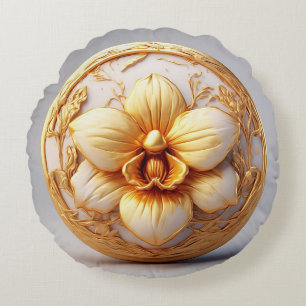 Elegante Blume auf verziertem Hintergrund Rundes Kissen