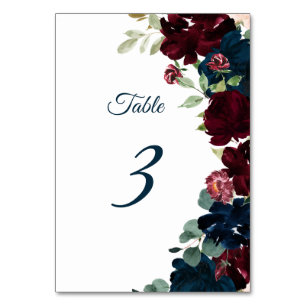 Elegante Blume aus Burgund und der Marine Tabelle  Tischnummer