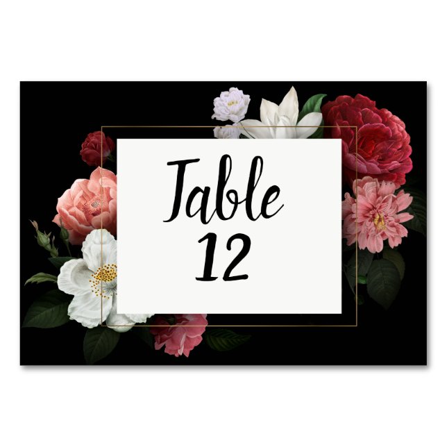 Elegante Blume aus Burgund und Rosa Tischnummer (Vorderseite)