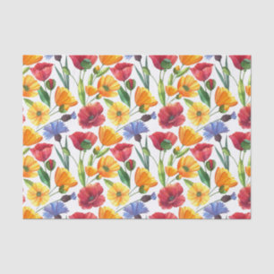Elegante Blume aus Rot und Gelb Mohnblumen, Kornbl Seidenpapier