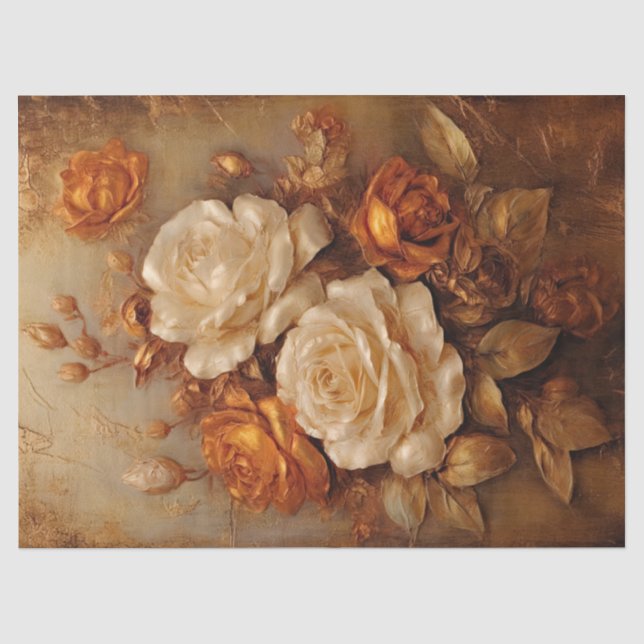 Elegante Blume aus Terrakotta und Weißrosen Seidenpapier (Vorderseite)
