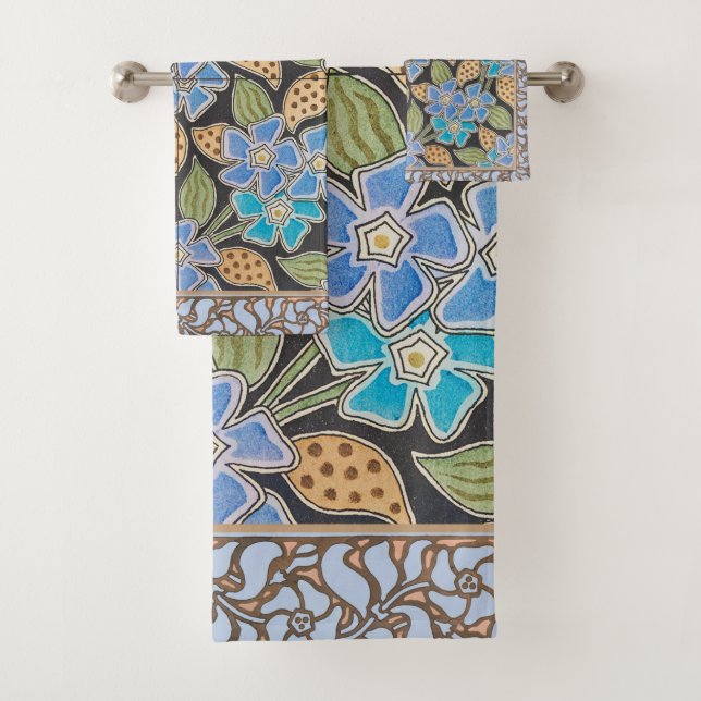 Elegante Blume Blue Periwinkle Floral Classic Badhandtuch Set (Insitu)
