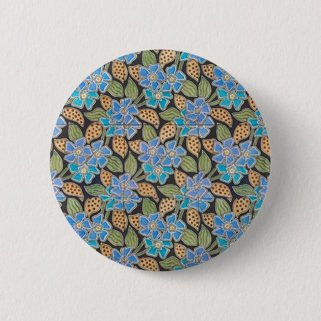 Elegante Blume Blue Periwinkle Floral Classic Button (Vorderseite)