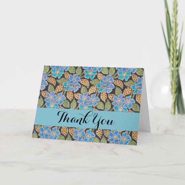 Elegante Blume Blue Periwinkle Floral Classic Dankeskarte (Vorderseite)
