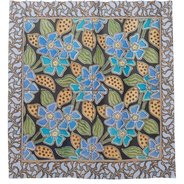 Elegante Blume Blue Periwinkle Floral Classic Duschvorhang (Vorderseite)