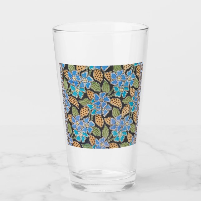 Elegante Blume Blue Periwinkle Floral Classic Glas (Vorderseite)