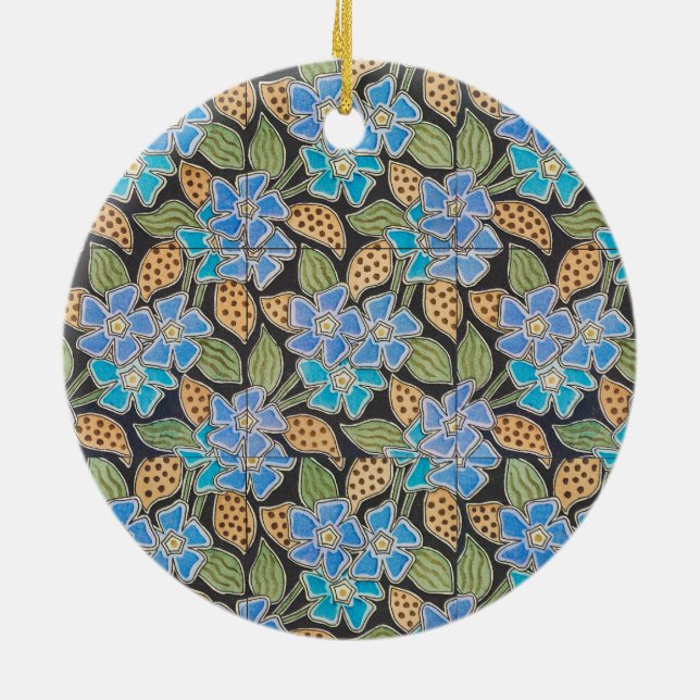 Elegante Blume Blue Periwinkle Floral Classic Keramik Ornament (Hinten)