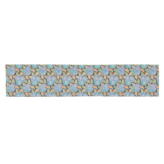 Elegante Blume Blue Periwinkle Floral Classic Kurzer Tischläufer (Horizontal)