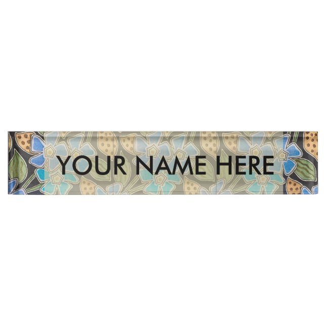 Elegante Blume Blue Periwinkle Floral Classic Namensplakette (Vorderseite)
