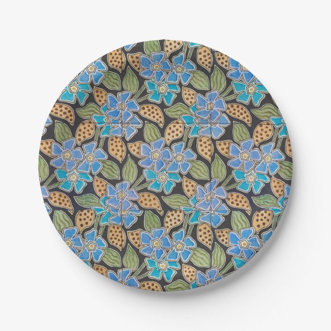 Elegante Blume Blue Periwinkle Floral Classic Pappteller (Vorderseite)