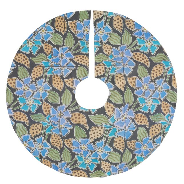 Elegante Blume Blue Periwinkle Floral Classic Polyester Weihnachtsbaumdecke (Vorderseite)