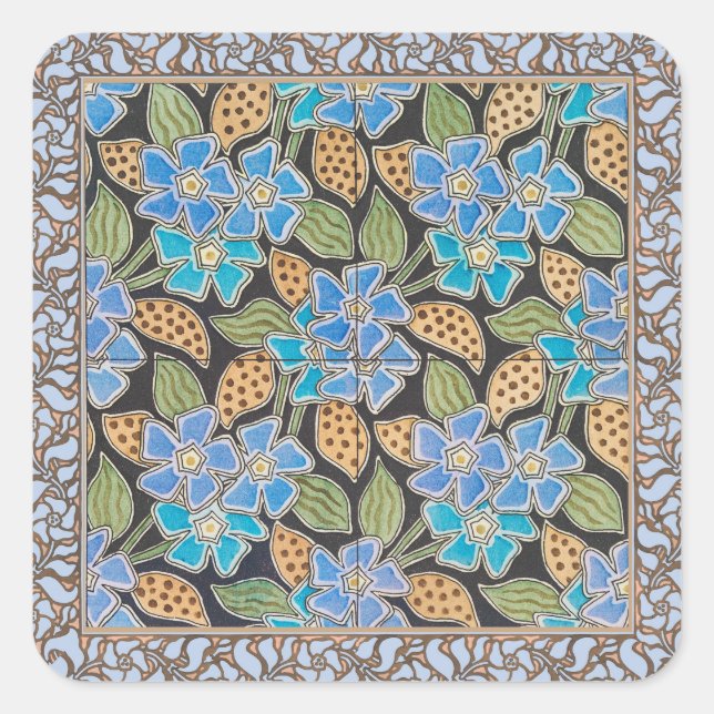 Elegante Blume Blue Periwinkle Floral Classic Quadratischer Aufkleber (Vorderseite)