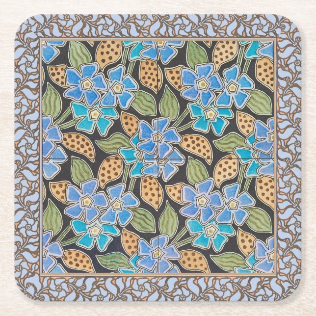 Elegante Blume Blue Periwinkle Floral Classic Rechteckiger Pappuntersetzer (Vorderseite)