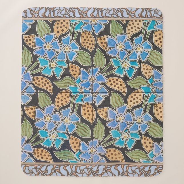 Elegante Blume Blue Periwinkle Floral Classic Sherpadecke (Vorderseite)