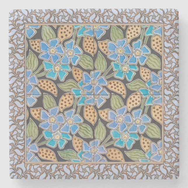 Elegante Blume Blue Periwinkle Floral Classic Steinuntersetzer (Vorderseite)